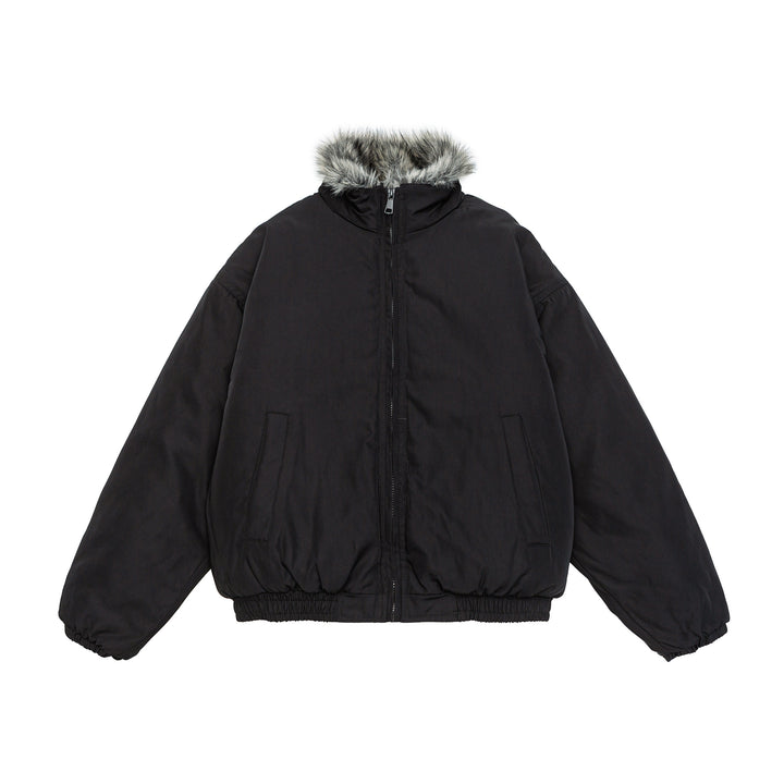 Damen Oversize wattierte Bomberjacke mit elastischem Saum und Kunstfellbesatz Drune