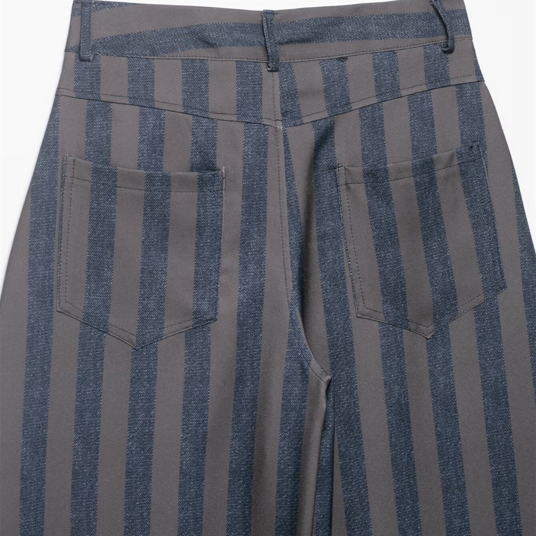 Damen weite High-Waist-Hose mit stilvollem Streifenmuster Drune