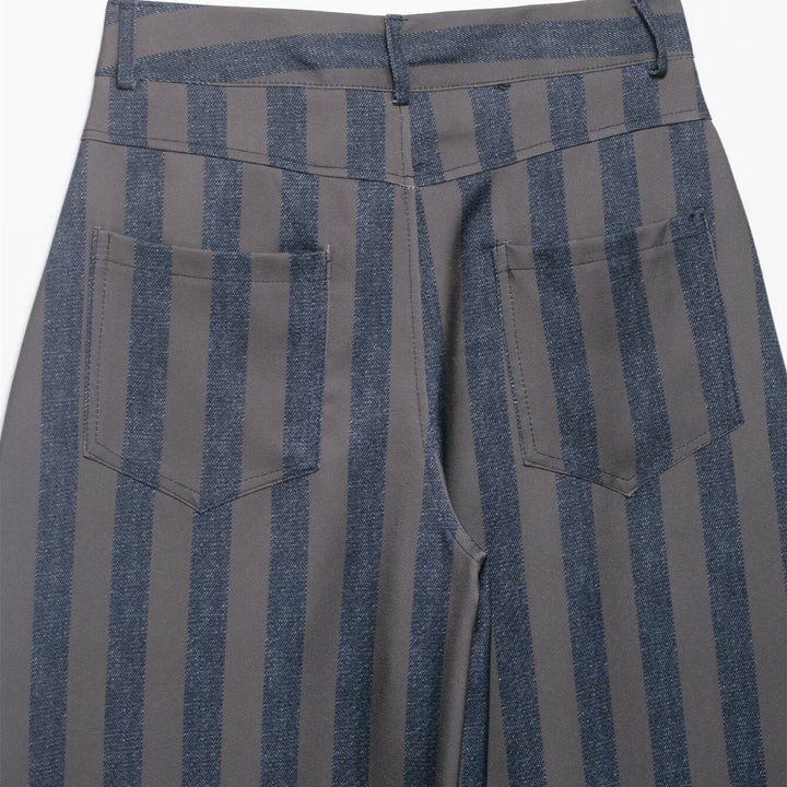 Damen weite High-Waist-Hose mit stilvollem Streifenmuster Drune