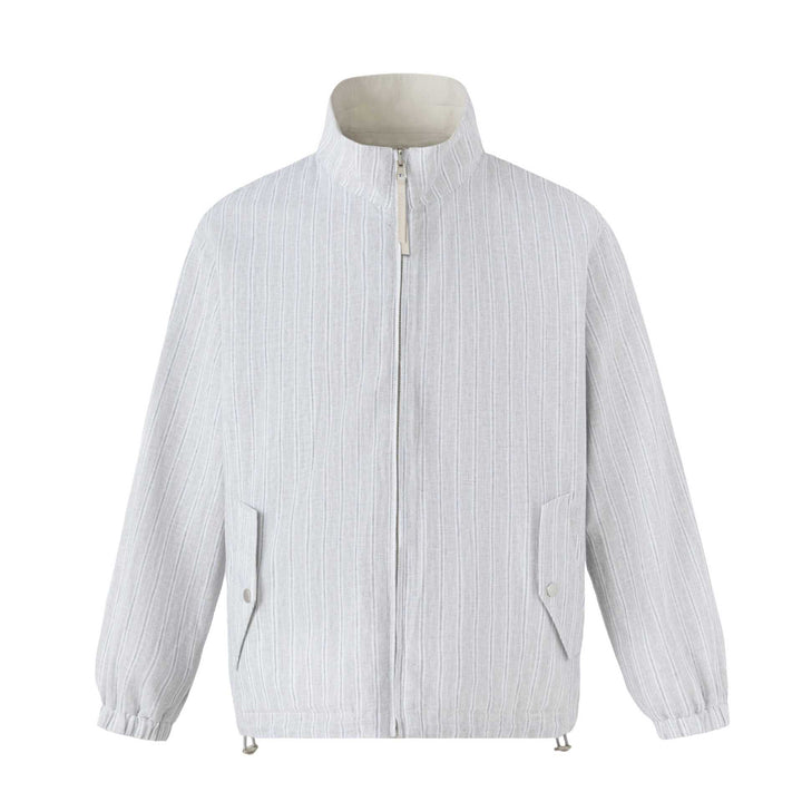 Unisex Kurz geschnittene strukturierte Boxy‑Blousonjacke mit hohem Stehkragen und Druckknopf‑Pattentaschen Drune