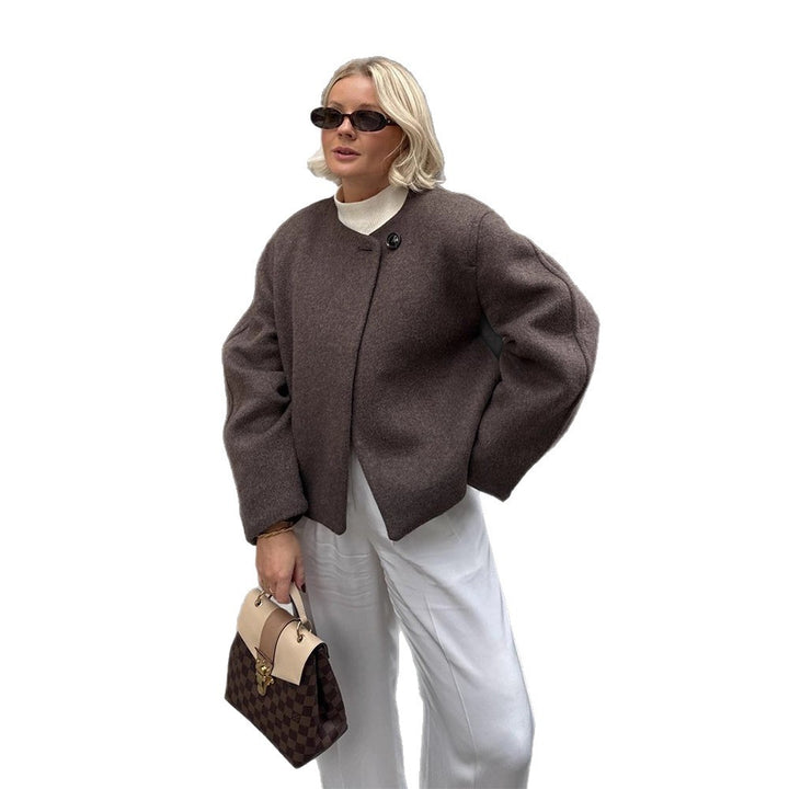 Damen Oversized Wolljacke mit edlen Knopfdetails Drune