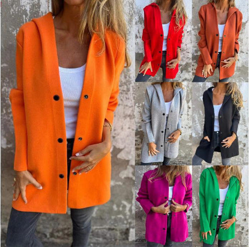 Damen nan Kapuzenmantel mittellanger Baumwollmix mit Druckknopfleiste und Eingrifftaschen Drune