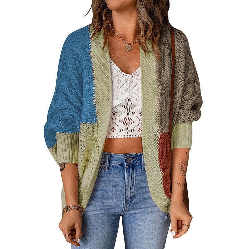 Damen Lockere Strickjacke mit modischem Farbblockdesign und tiefen Taschen Drune
