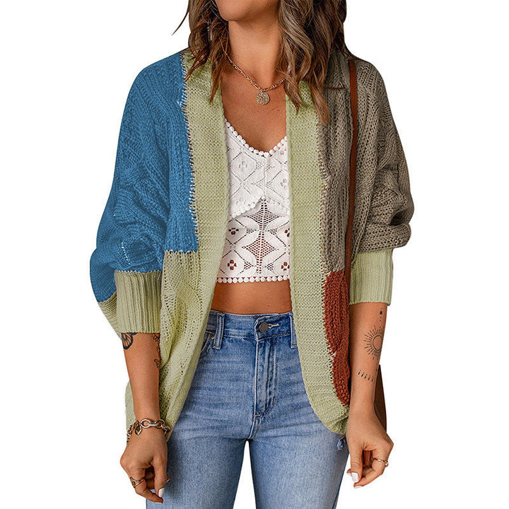 Damen Lockere Strickjacke mit modischem Farbblockdesign und tiefen Taschen Drune