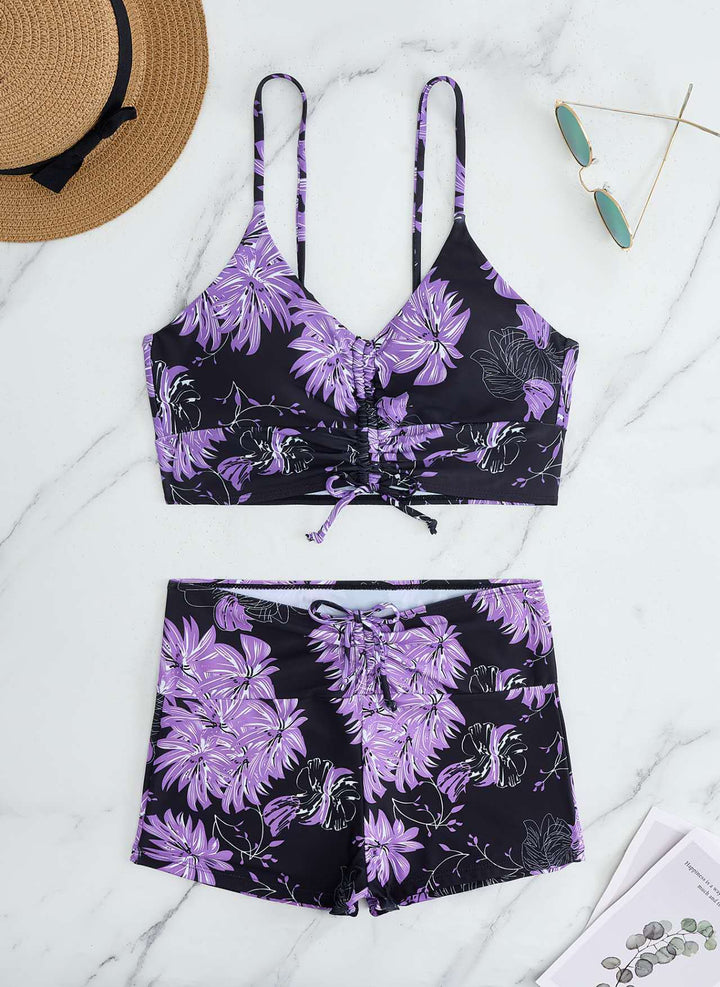 Damen Bikini mit floralem Rüschendesign und verstellbaren Trägern Drune