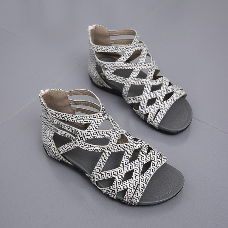 Damen Römersandalen mit Zipper, geflochtenem Cut-Out-Obermaterial und gepolsterter Komfortsohle Drune