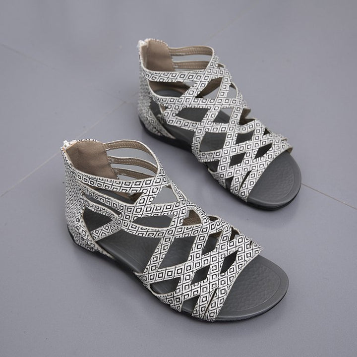 Damen Römersandalen mit Zipper, geflochtenem Cut-Out-Obermaterial und gepolsterter Komfortsohle Drune