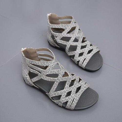 Damen Römersandalen mit Zipper, geflochtenem Cut-Out-Obermaterial und gepolsterter Komfortsohle Drune