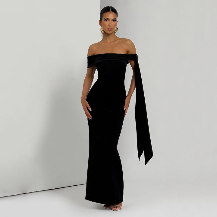 Damen Off-Shoulder Maxikleid mit eleganter Schleifenverzierung Drune