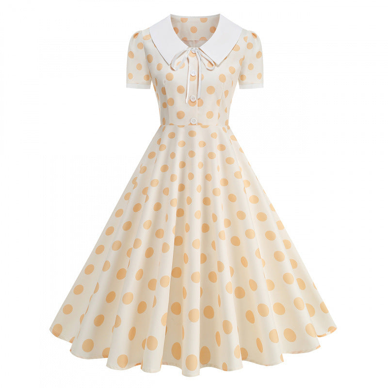 Damen Retro Maxikleid mit Kragen und Punkten Drune