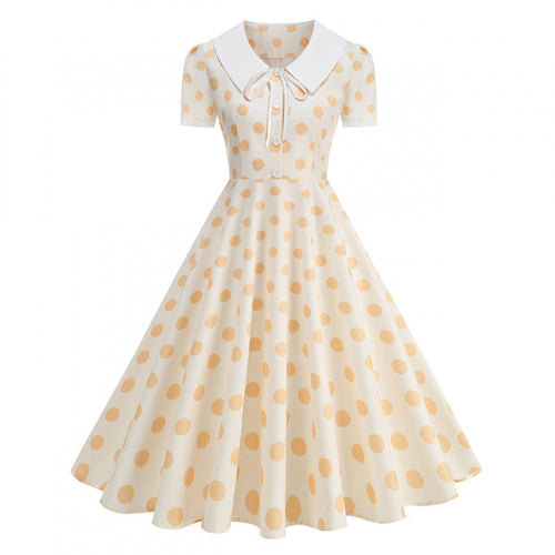 Damen Retro Maxikleid mit Kragen und Punkten Drune