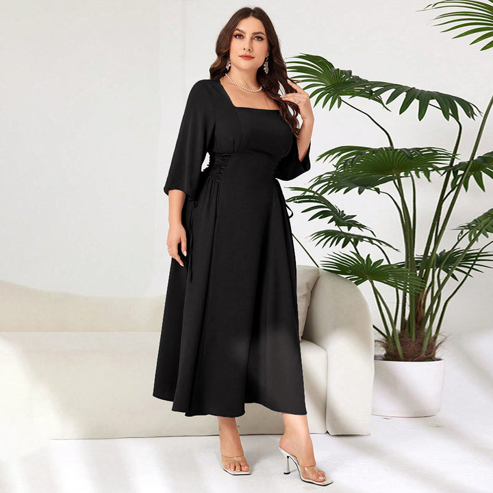 Damen Midi-Kleid mit schickem Quadrat-Ausschnitt und eleganten Rüschendetails Drune