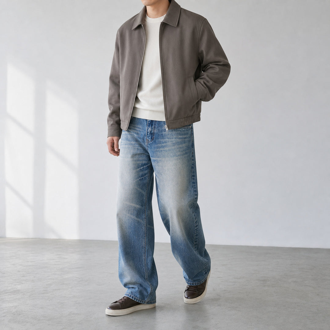 Damen hochgeschnittene weite Vintage-Jeans mit weitem Bein und klassischem Taschen-Design Drune