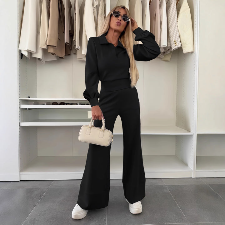 Damen Zweiteiliges Lounge-Set mit Polokragen und taillenhoher Palazzohose Drune