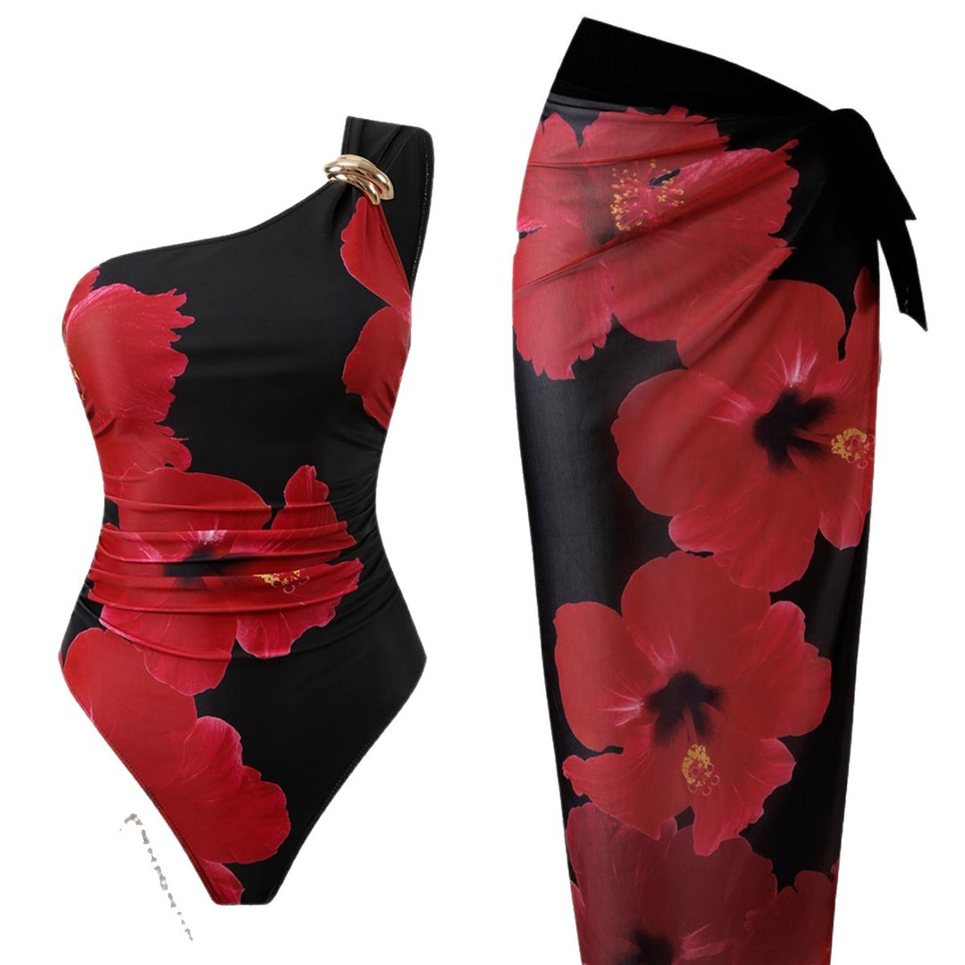 Damen Eleganter Einteiler mit asymmetrischem Schnitt und floralem Design Drune