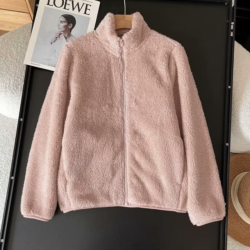Damen Flauschige Fleecejacke mit hohem Kragen und Reißverschluss Drune
