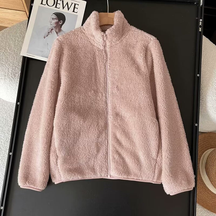Damen Flauschige Fleecejacke mit hohem Kragen und Reißverschluss Drune