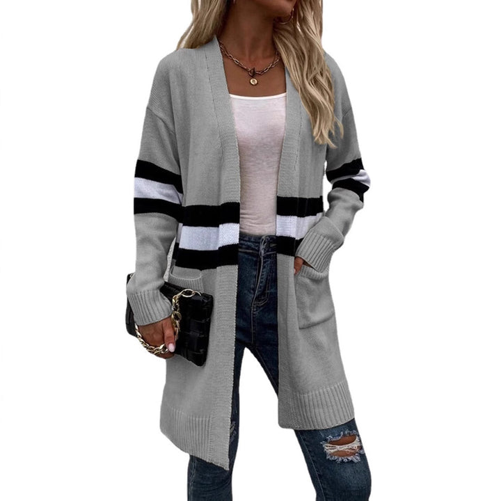 Damen Strickcardigan mit modischem Streifendesign und offenen Vorderteilen Drune