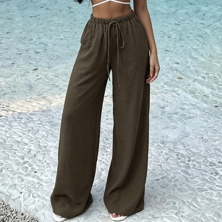 Damen Weite Lounge-Hose mit elastischem Bund und Kordelzug Drune