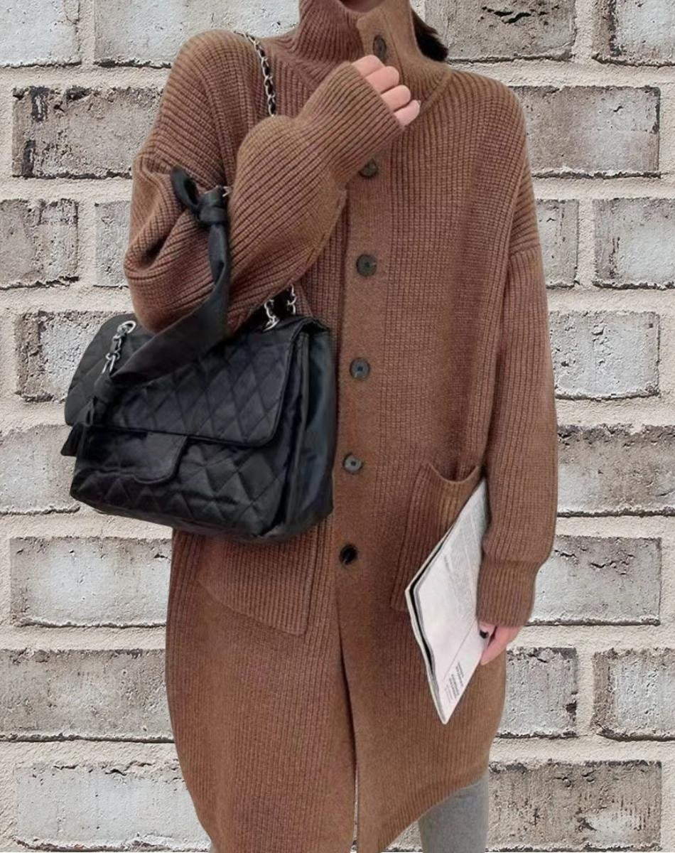 Damen Grobstrick-Cardigan mit großzügigen Taschen und modernem Button-Design Drune