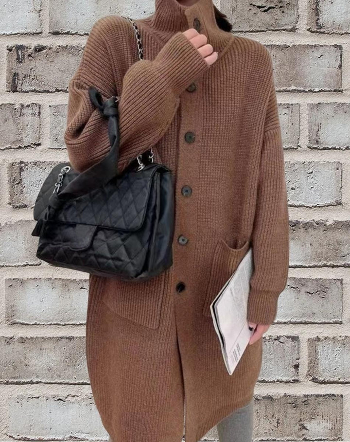 Damen Grobstrick-Cardigan mit großzügigen Taschen und modernem Button-Design Drune