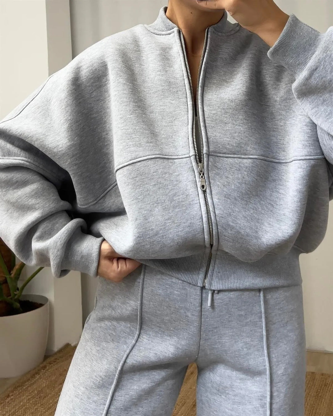 Damen Sportliche Oversize Trainingsjacke und Hose Set Drune