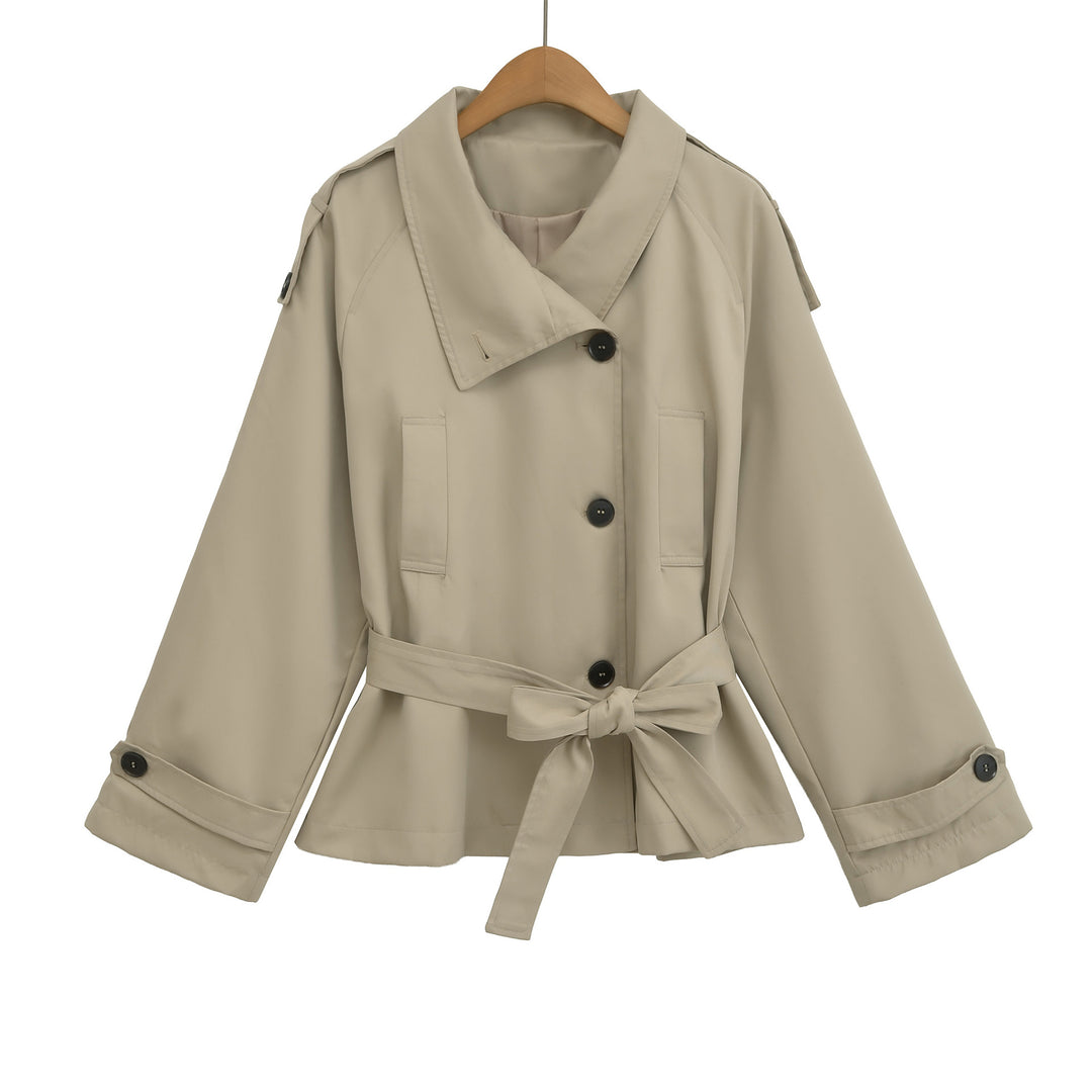 Damen Kurztrench mit Bindegürtel und weitem Arm Drune