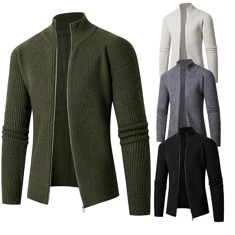 Herren nan schlanker Zip-Cardigan aus Merino-Mix mit Rippstruktur und Raglanärmeln Drune