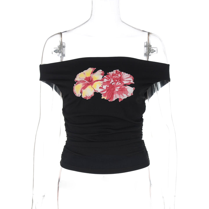 Damen Off-Shoulder Top mit floralen Applikationen Drune
