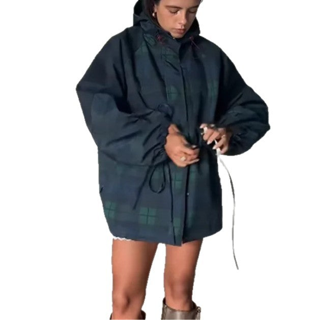 Damen nan leichte wasserabweisende Kapuzenjacke mit Kordelzugtaillierung und Raglanärmeln Drune