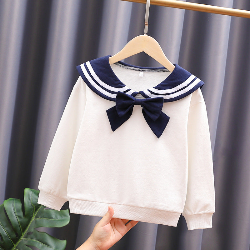 Mädchen Sweatshirt mit maritimem Kragen und dekorativem Schleifendetail Drune