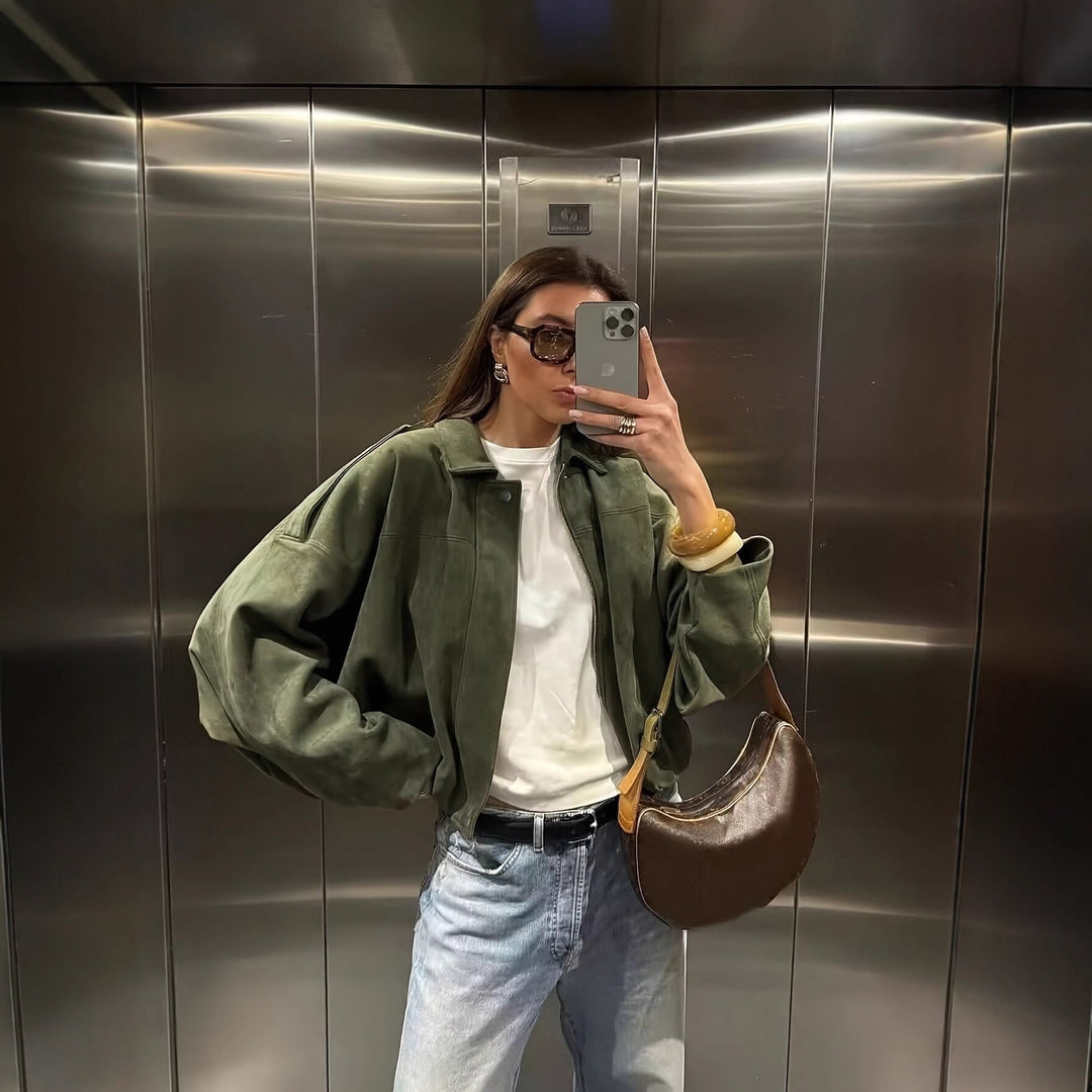 Damen Oversized Jacke aus weichem Wildlederimitat Drune