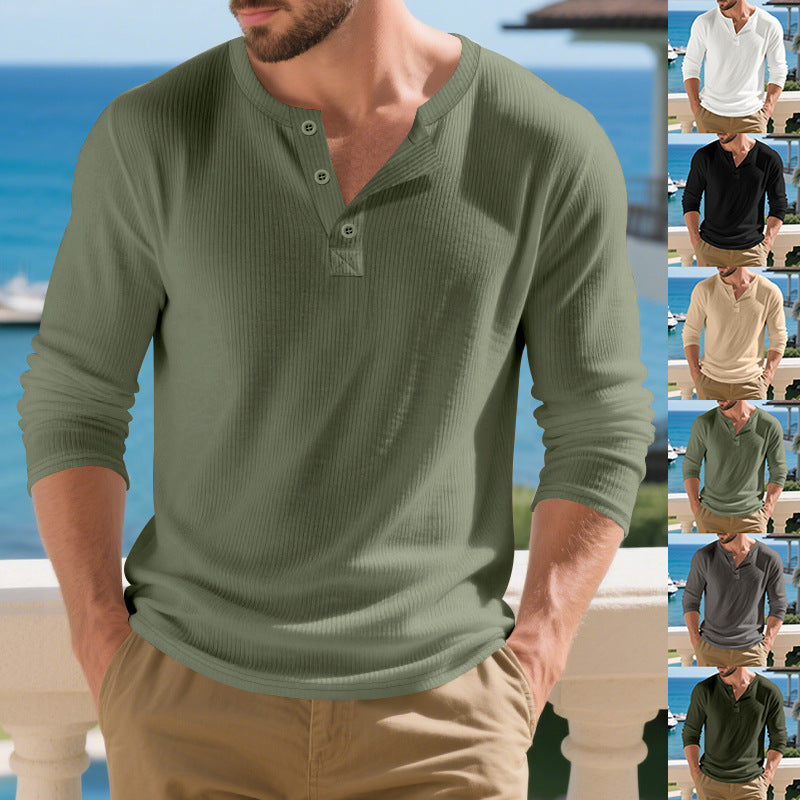 Herren Langarm-Henley-Shirt mit strukturierter Oberfläche Drune