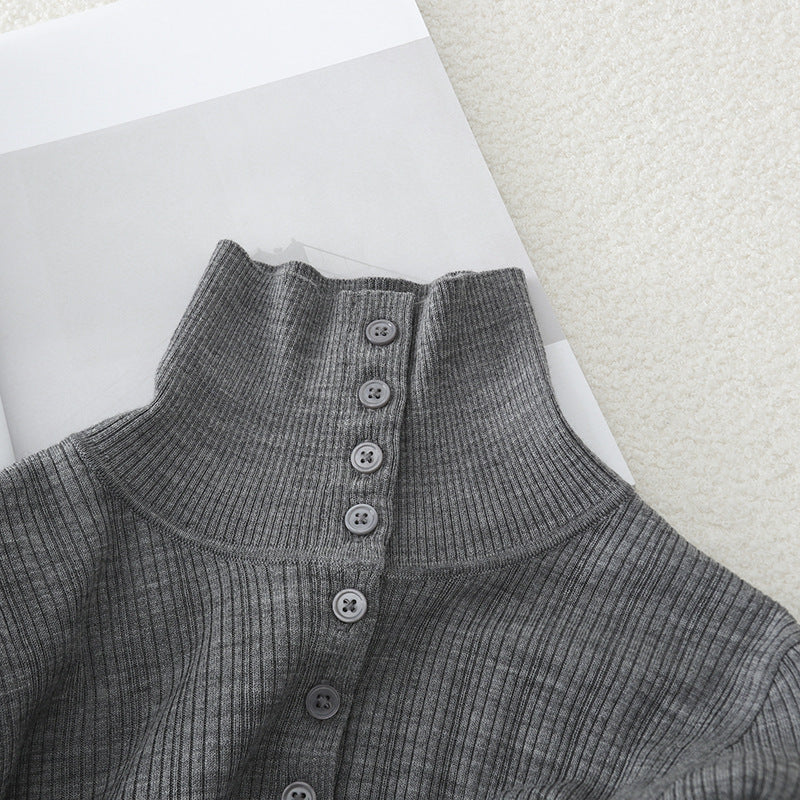 Damen Schmaler Rippen-Longsleeve-Cardigan mit verdeckter Knopfleiste und Stehkragen Drune