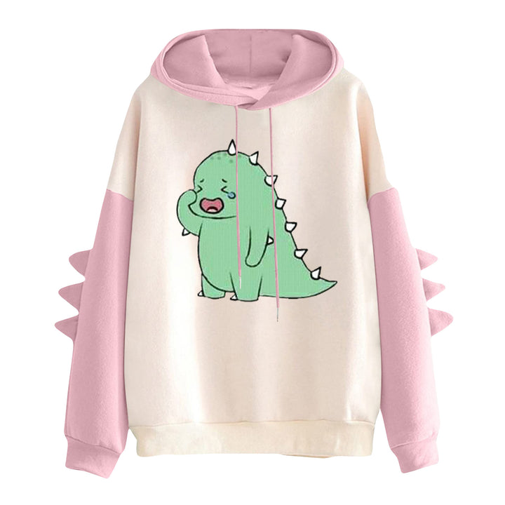Damen nan Kapuzenpullover mit niedlichem Dinosaurier-Print und dreidimensionalen Ärmeldetails Drune