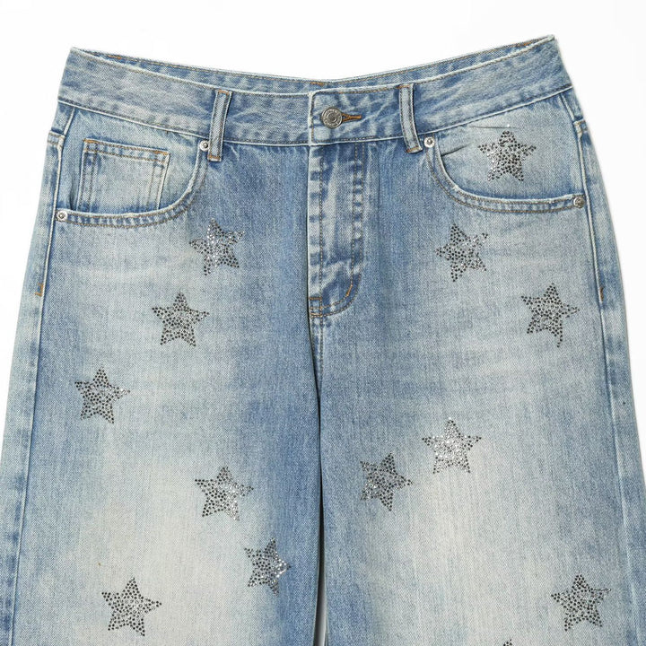 Damen nan weite Highwaist-Jeans mit Stern-Applikationen und Five-Pocket-Schnitt Drune