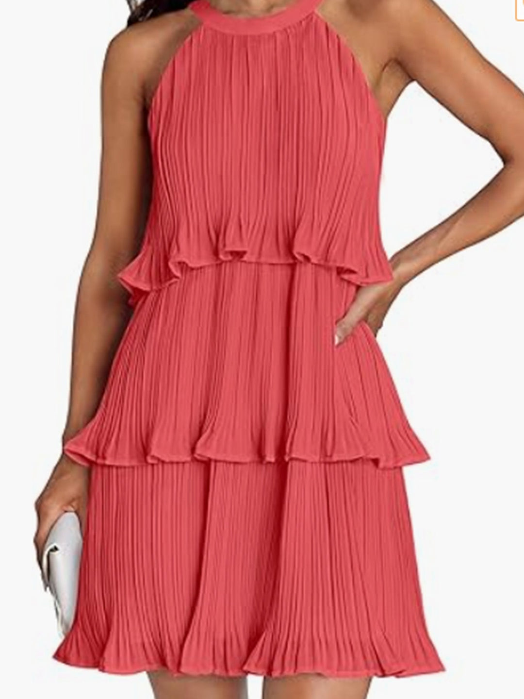Damen Kleid mit schwingendem Faltenrock und Spitzenrüsche Drune
