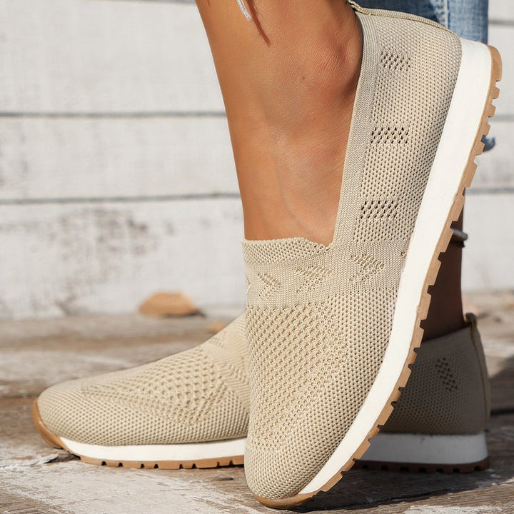 Damen Atmungsaktive Strick-Slipper mit Memory-Fußbett und rutschfester Laufsohle Drune
