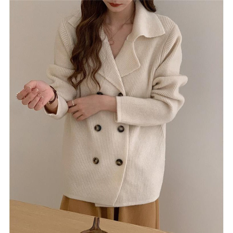 Damen elegante Strickjacke mit doppelter Knopfleiste und lässigem Schnitt Drune