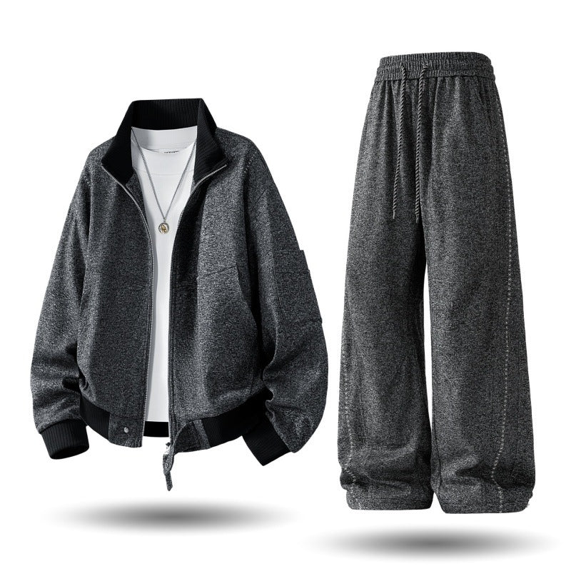 Herren komfortabler oversized Freizeit-Trainingsanzug mit Reißverschlussjacke und weiten Jogginghosen Drune