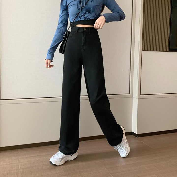Damen Weit geschnittene Denim-Hose mit hohem Bund Drune