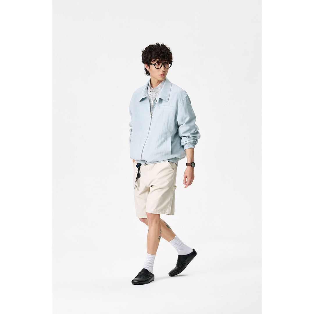 Unisex Oversize-Denim-Blouson mit fransigen Kanten und Druckknopfleiste Drune