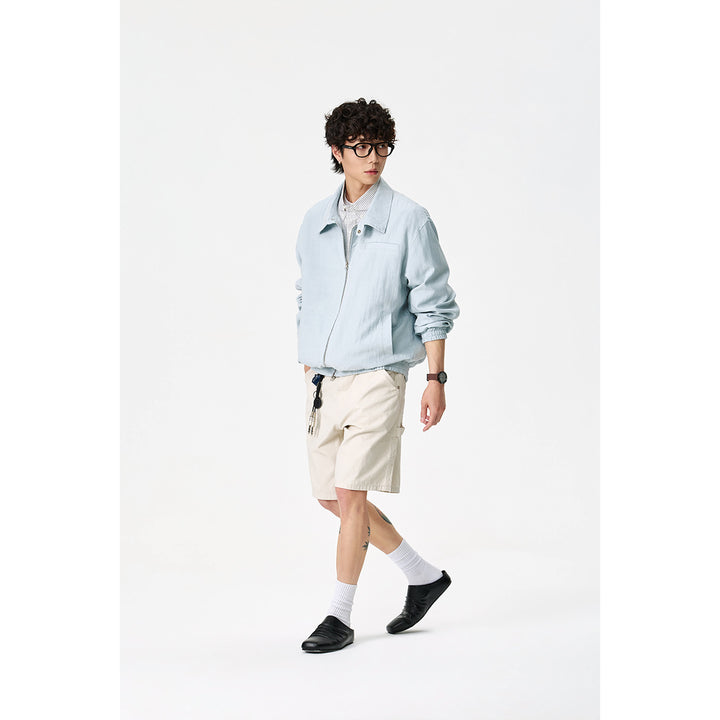 Unisex Oversize-Denim-Blouson mit fransigen Kanten und Druckknopfleiste Drune