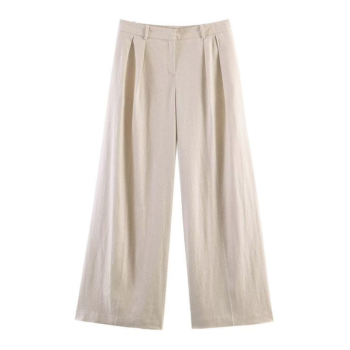 Damen Weite Leinenhose mit eleganten Falten und hohem Bund Drune