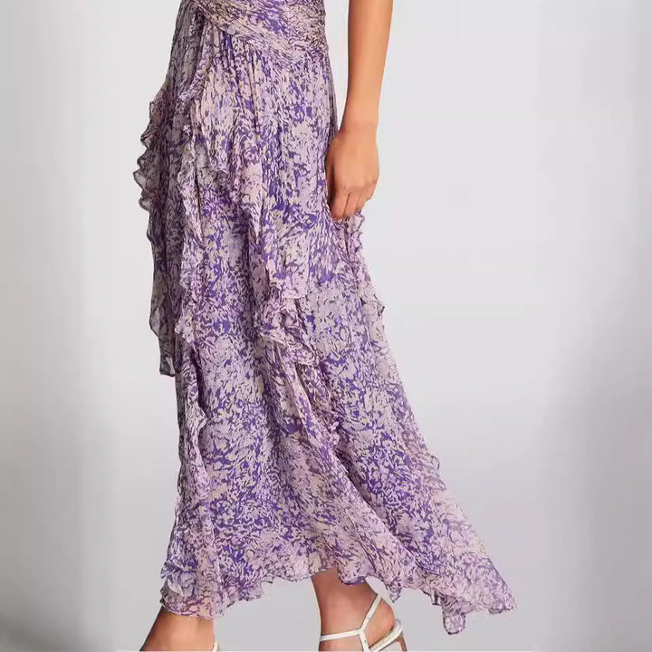 Damen Maxikleid mit fließendem Schnitt und Rüschendetails Drune