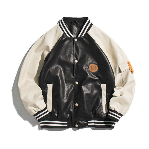 Herren College-Bomberjacke im Varsity-Stil aus Kunstleder mit Kontrastärmeln und Rippbündchen Drune