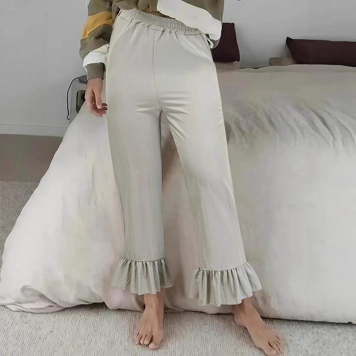 Damen Locker geschnittene Lounge‑Hose aus Jersey mit elastischem Bund und Volant‑Saum Drune