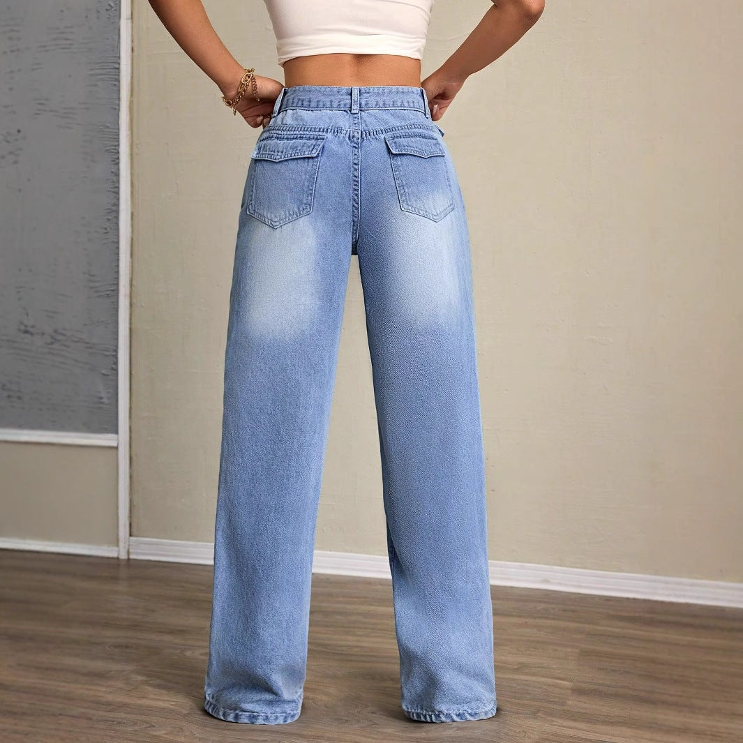 Damen weit geschnittene Jeans mit hohem Bund und lässigem Schnitt Drune