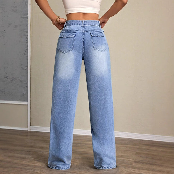 Damen weit geschnittene Jeans mit hohem Bund und lässigem Schnitt Drune