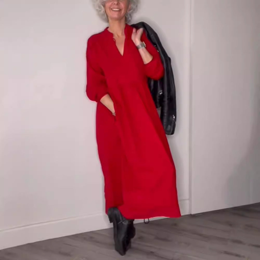 Damen nan knöchellanges Jersey-Kleid mit Empirenaht und Ballonärmeln Drune